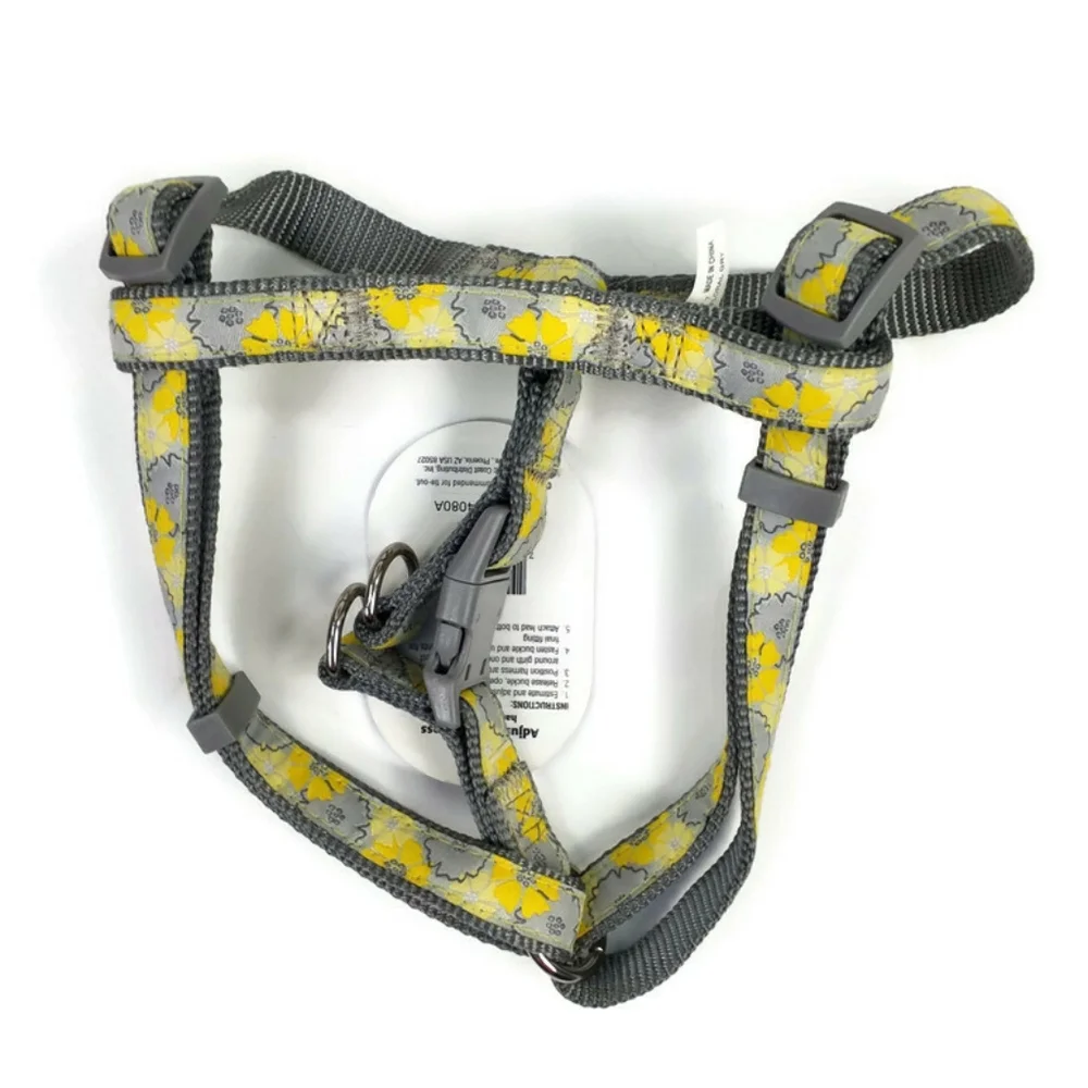 Top Paw Bella Yellow Gray Floral Adjustable Dog Harness Collar Leash Size Small
